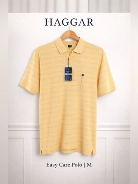 NWT Haggar Easy Care Polo Butter Yellow Stripe Shirt Size M